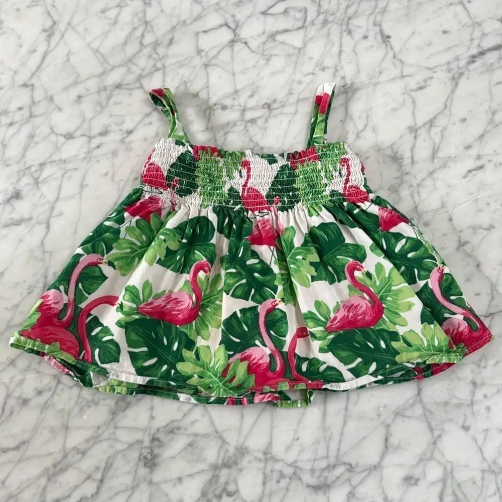 Janie and Jack Tropical Smocked Flamingo Print Top Sz 4T